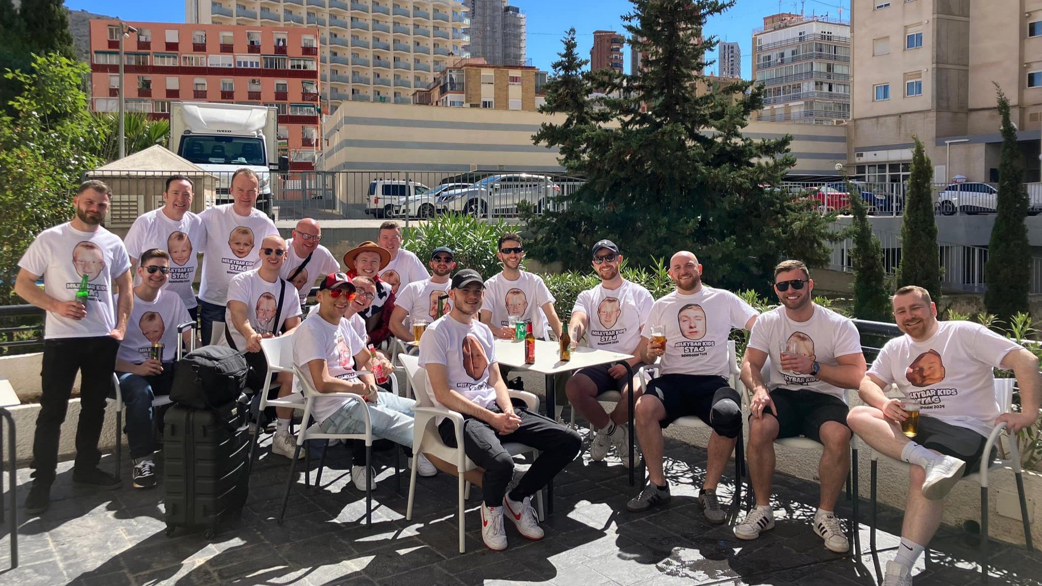 group of lads in stag do t-shirts